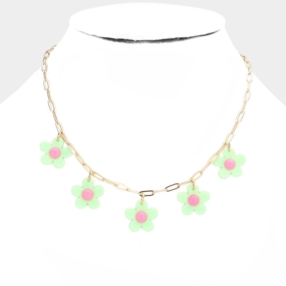 NEW Mint Green Retro Floral Daisy Link Necklace - Picture 6 of 6